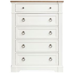 Crownfall Whisper White and Cerused Nutmeg 5 Drawer Chest