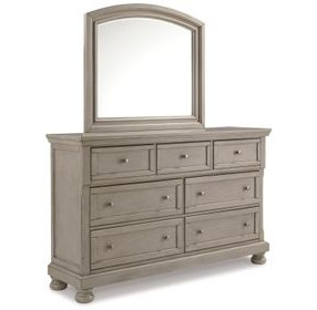 Lettner Light Gray 7 Drawer Dresser and Arched Mirror