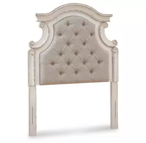 Realyn Chipped White and Gray Twin Upholstered Panel Headboard
