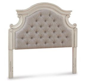 Realyn Chipped White and Gray Full Upholstered Panel Headboard