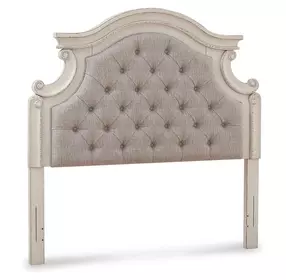 Realyn Chipped White and Gray Full Upholstered Panel Headboard