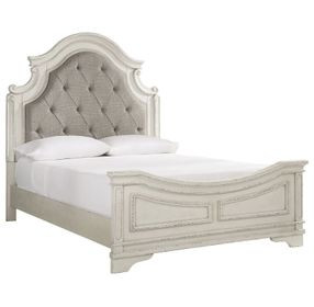 Realyn Chipped White Queen Upholstered Panel Bed