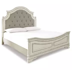 Realyn Chipped White California King Upholstered Panel Bed
