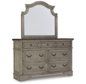 Lodenbay Antique Gray and Brown 7 Drawer Dresser with Arched Mirror