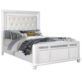 B00764 White Upholstered Queen Panel Bed with Lighted Headboard