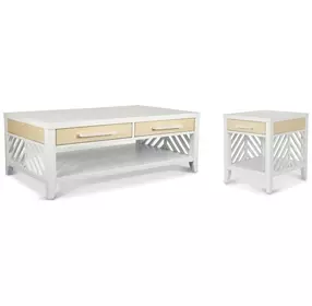 Miramar Sand and Stark White Rectangular Occasional Table Set with Casters