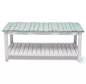 Garden Gate Distressed Bleu and White Rectangular Coffee Table