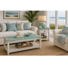 Garden Gate Distressed Bleu and White Rectangular Ocassional Table Set