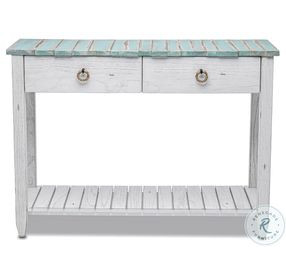 Garden Gate Distressed Bleu and White Rectangular Console Table