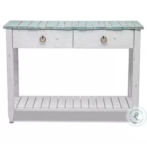 Garden Gate Distressed Bleu and White Rectangular Console Table