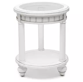 Monaco Blanc Round Glass Top End Table with Anchor Insert