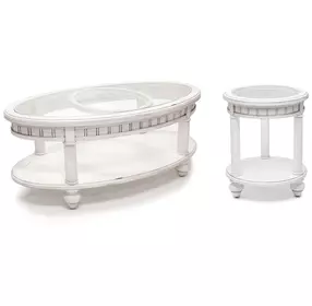 Monaco Blanc Oval Glass Top Occasional Table Set with Pelican Insert