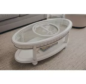 Monaco Blanc Oval Glass Top Occasional Table Set with Anchor Insert