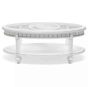 Monaco Blanc Oval Glass Top Coffee Table with Palms Insert