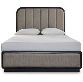 Rowanbeck Gray and Black Queen Upholstered Panel Bed