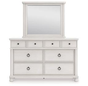 Greddinton Antique White 8 Drawer Dresser and Rectangular Mirror