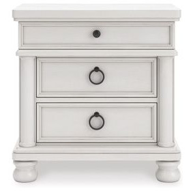 Greddinton Antique White 3 Drawer Nightstand with USB Charging