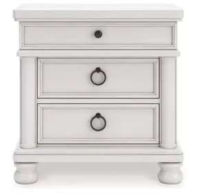Chadworth Antique White 3 Drawer Nightstand with USB Charging