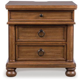 Greddinton Brown 3 Drawer Nightstand with USB Charging