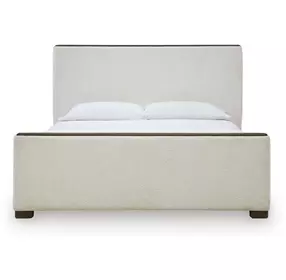 Darimore Burnished Brown and White Performance Fabric California King Upholstered Panel Bed