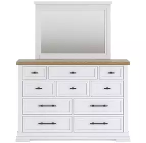 Ashbryn White and Natural 10 Drawer Dresser with Rectangular Mirror