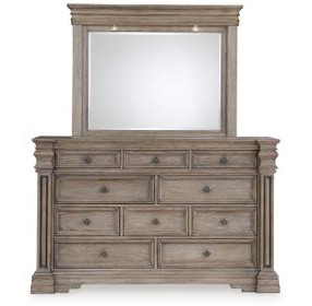 Blairhurst Light Grayish Brown 10 Drawer Dresser and Rectangular Mirror with LED