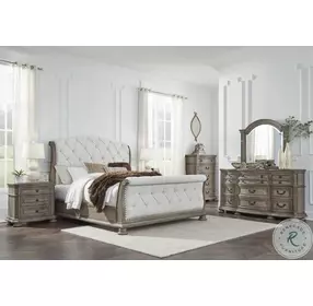 Ardenfield Light Brown And White Upholstered Sleigh Bedroom Set