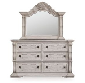 Valleymont Antique White 6 Drawer Dresser and Arched Mirror