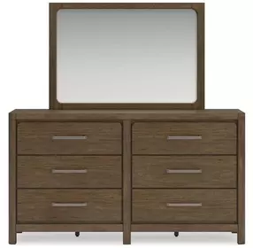 Cabalynn Light Brown 6 Drawer Dresser and Rectangular Mirror