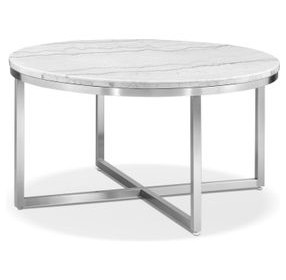 Isolde White and Brushed Nickel Round Marble Top Cocktail Table