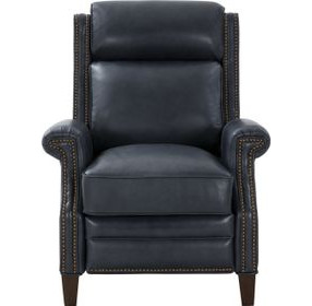 Barrett Barone Navy Blue Leather Lounge Power Recliner with USB Charging and Nailhead Trim