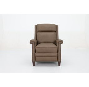 Barrett Cashmere Taupe Leather Lounge Power Recliner with USB Charging and Nailhead Trim