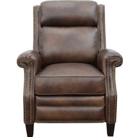 Barrett Worthington Cognac Leather Lounge Power Recliner with USB Charging and Nailhead Trim