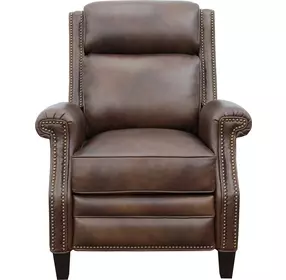 Barrett Worthington Cognac Leather Lounge Power Recliner with USB Charging and Nailhead Trim