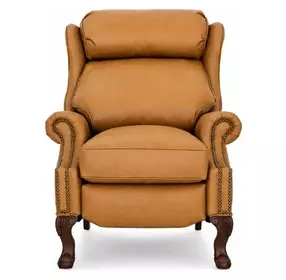 Danbury Santa Fe Brandy Leather Push Thru The Arms Recliner with Nailhead Trim