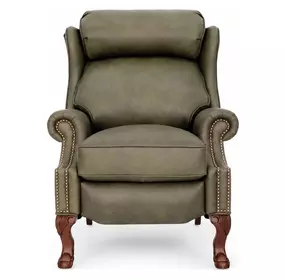 Danbury Oasis Olive Leather Push Thru The Arms Recliner with Nailhead Trim