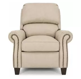 Churchill Cashmere Stone Leather Push Thru The Arms Recliner with Nailhead Trim