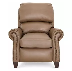 Churchill Cashmere Taupe Leather Push Thru The Arms Recliner with Nailhead Trim