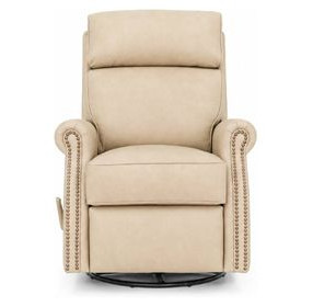 Crews Cashmere Stone Leather Swivel Glider Recliner with Nailhead Trim