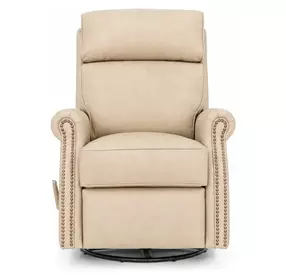 Crews Cashmere Stone Leather Swivel Glider Recliner with Nailhead Trim