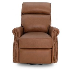 Crews Dobbs Saddle Leather Swivel Glider Recliner with Nailhead Trim