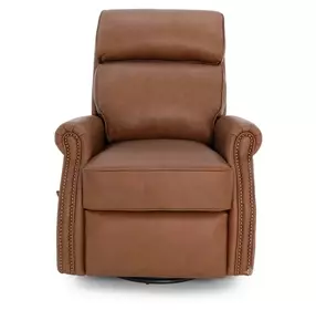 Crews Dobbs Saddle Leather Swivel Glider Recliner with Nailhead Trim