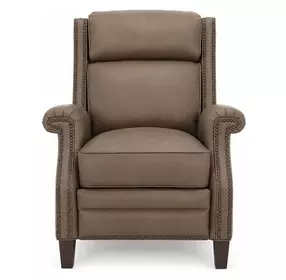 Barrett Cashmere Taupe Leather Lounge Power Recliner with USB Charging and Nailhead Trim