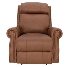 Blair Dobbs Saddle Leather Power Recliner with Nailhead Trim and USB Charging