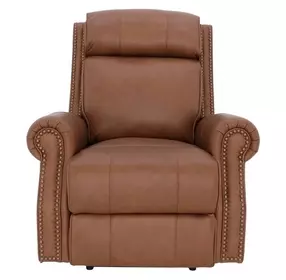 Blair Dobbs Saddle Leather Power Recliner with Nailhead Trim and USB Charging