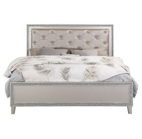 Sliverfluff Silver and Champagne King Upholstered Panel Bed with LED