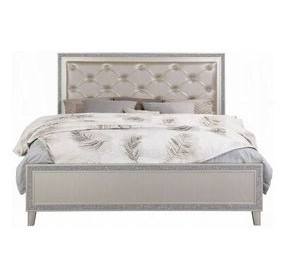 Sliverfluff Silver and Champagne Queen Upholstered Panel Bed with LED