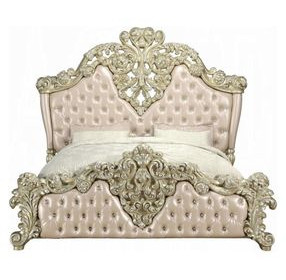 Vatican Light Gold and Champagne Silver King Upholstered Panel Bed