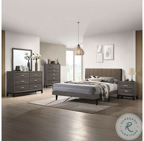 Valdemar Brown Fabric and Weathered Gray Upholstered Bedroom Set