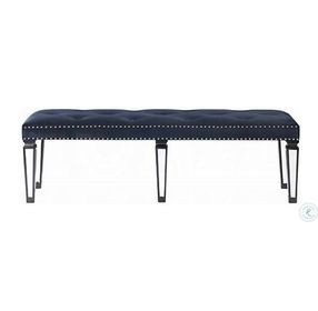 Varian II Dark Navy Velvet Black and Silver Mirrored 60" Upholstered Bench